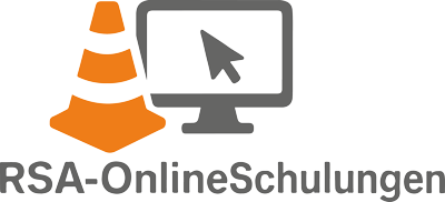 Logo von RSA Online Schulungen mit Leitkegel und Bildschirm
